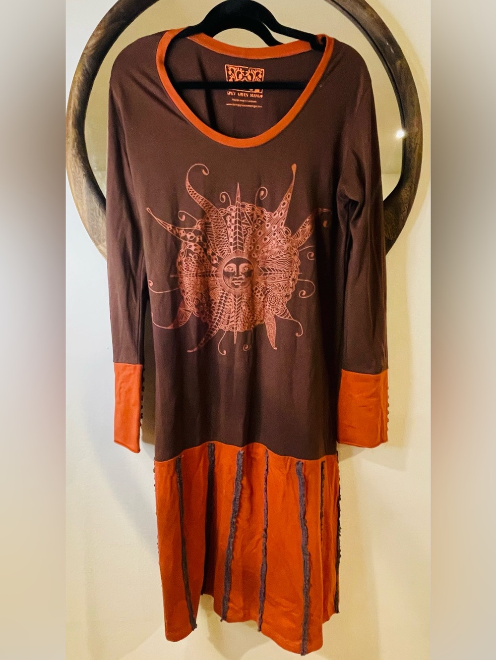 Brown & Orange Long Sleeve Graphic Dress Tee